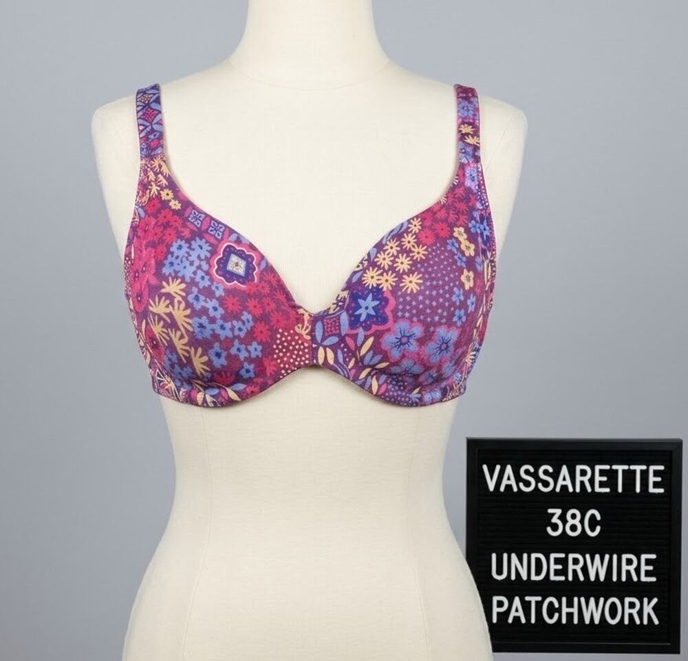 Vassarette 38C Floral Patchwork Underwire Bra #75-295 Pink Purple Yellow Vintage